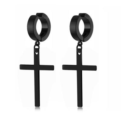 China Large Fashion Titanium Steel Cross Round Earrings Ear Stud Earring for sale