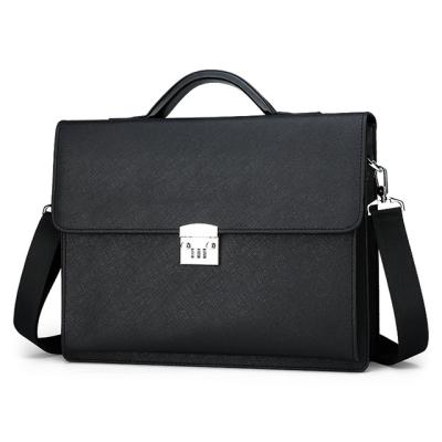 China Factory wholesale high quality men's handbag password lock anti-theft cross grain PU leather briefcase 15.6 inch computer bag for sale