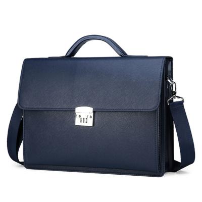 China Factory wholesale high quality handbag men's password lock anti-theft cross grain PU leather briefcase 14 inch computer bag for sale