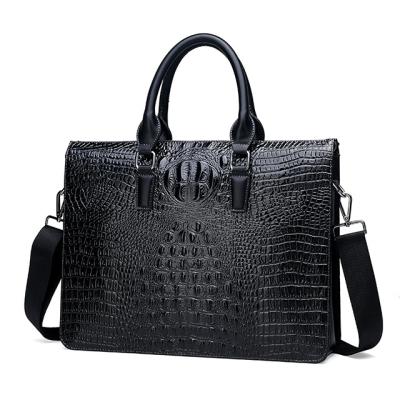 China 2019 new high quality men's handbag crocodile pattern fashion large capacity casual single shoulder launched business briefcase PU leather bag for sale