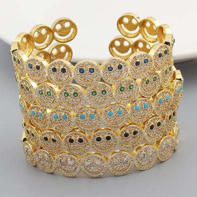 China European and American Fashion Retro Environmentally Friendly Diamond Smiley Face Open Bracelet For Women for sale