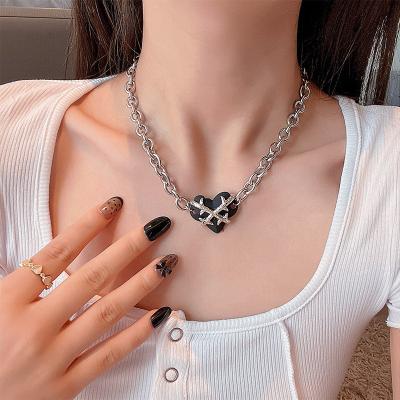 China 2021 Fashion Environmental Friendly And Beautiful Black Stainless Steel Love Pendant Necklace For Women for sale