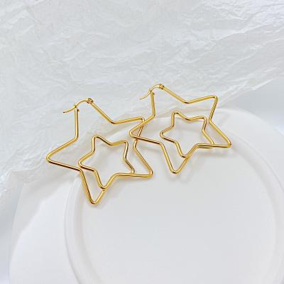 China Environmental Friendly Statement 18k Gold Plated Stainless Steel Big Star Hoop Earrings Shape Luxury Hollow Star Earring For Girls for sale