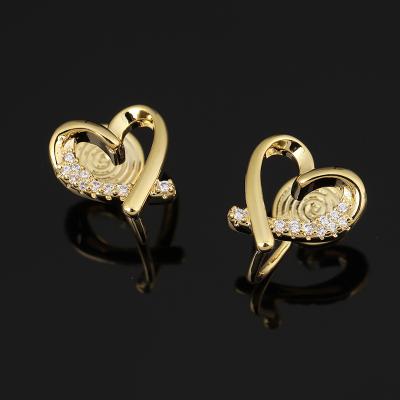 China New CLASSIC Style Heart Mosquito Coil Ear Clip Copper Zircon Gold Plated Heart Stud Earrings For Women for sale