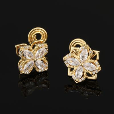 China New CLASSIC Style Flower Mosquito Coil Ear Cut Copper Zircon Gold Plated Flower Rotatable Earrings For Women for sale