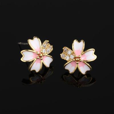 China New Style Natural CLASSIC Gold Plated Copper Shell Flower Metal Sakura Mosquito Coil Ear Clip Zircon Earrings For Women for sale