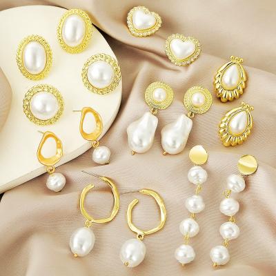 China Environmentally friendly European and American exquisite retro baroque pearl earrings with different pattern for women for sale