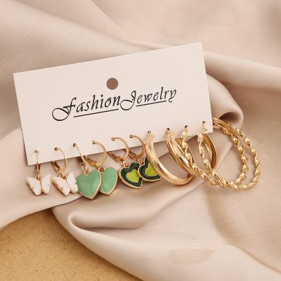 China 5pcs/set Alloy Fashion Large Circle Heart Earrings Exquisite Environmental Friendly Butterfly Green Acrylic Dangle Earrings For Women for sale