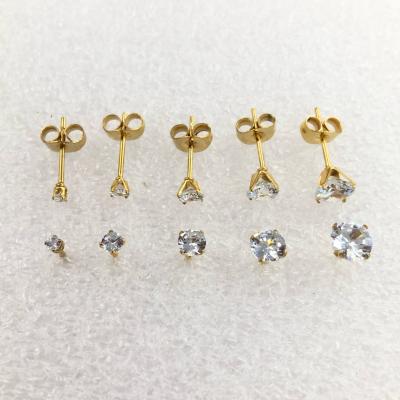 China European and American Environmentally Friendly Fashion Zircon Stainless Steel Gold Stud Earrings for Women and Men for sale