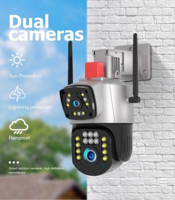 China Human Motion Tracking 4MP Outdoor Wifi Camera Dual Lens Dual Screens PTZ Camera And Fixed Point Camera AI Human Auto Tracking Two Way Audio for sale