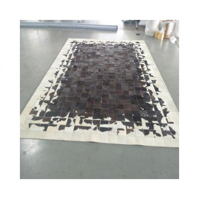 China Washable Luxury Brown Home Round Rug Cowhide Leather Design Hotel Modern Nordic Round Carpet for sale