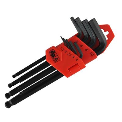 China 6 Point Ball Ended Allen Wrench L-Key Hex Wrench Set 9 PCS Ball End Arm Set Along for sale