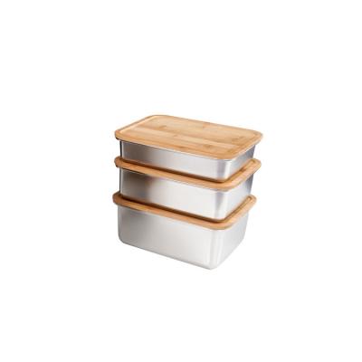 China Stocked 800ml 1200ml 1500ml 304 Stainless Steel Lunch Bento Box With Bamboo Lid for sale