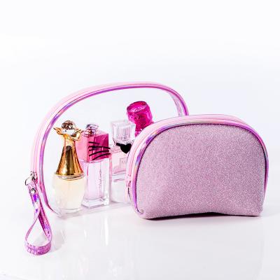 China Waterproof Woman PU Shiny Cosmetic Bag 2 Pcs/Set Travel Makeup Pouch PVC Bags Cosmetic Cases Set for sale