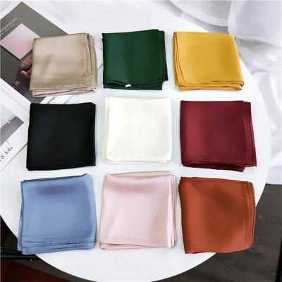 China Hot Sale Long Scarf Artificial Silk Scarf Female Small Satin Wrap Handkerchief Bandana Accessories Elegant Women Square Neckerchief for sale