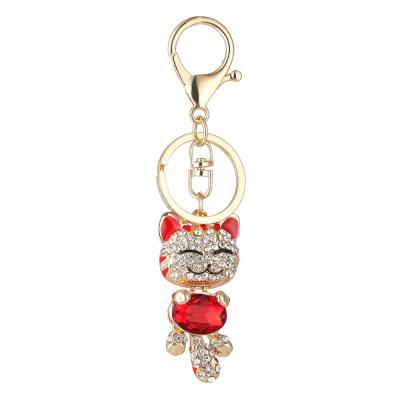 China For Lucky Smile Cat Keychain Crystal Decoration Keyrings Clip Bag Car Keychains Fashion Jewelry Keychain for sale