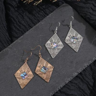 China Earrings made of Diamond Carving Pattern Abalone Shell of vintage fashion earrings retro simple earrings for women for sale