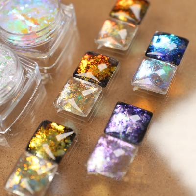 China Eco-Friendly Fashion 5 COLORS Thin Soft Sequin Snow Flakes Fairy Eyes Mixed To Powder Bright Sequins Nail Laser Edelweiss Aurora Powder for sale