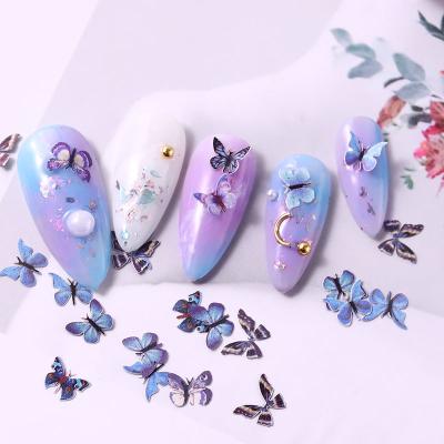 China Wood Waste Nail Art Pure Laser Wood Colorful 18 Colors 3D Pulp Colorful Chip Butterfly Nail Sticker Flakes for sale