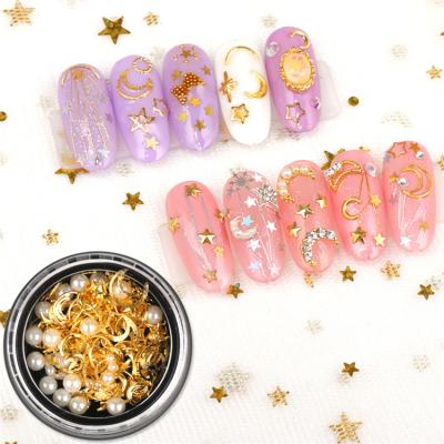 China Shiny Colorful 3D Moon Stars Rhinestones Nails Diamond Pearls Crystals Beads Nail Rivet Set Metal Studs for Art Manicure Nails for sale