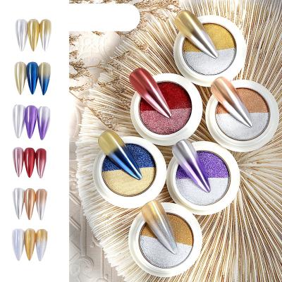 China Solid two color magic mirror effect 2021 new design nail sprinkle solid two color magic mirror powder 6 styles for nail DIY for sale