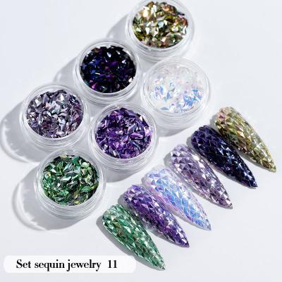 China 2021 Shiny Colorful Hot Sale 6 Boxes / Set Gold Silver Glitter Nail Sparkles 8 Designs Charm Colorful Nails Jewelry Snowflake Sequins for sale