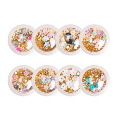 China Resin Flowers Beads 6 Boxes Nail Art Beads Rhinestones Resin Flowers Pearls and Metal Nail Accessories for Nail Decoration Jewelry for sale