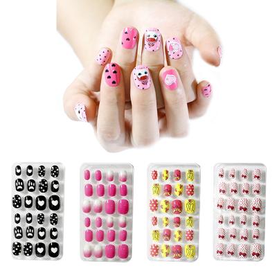 China Apply.popular Pink Kids Easy Pegatinas Full Cover Plastic Press On False Fake Nail Kits Pre-glue For Nail Art Decoration Lovely Kids Gift for sale