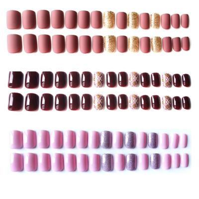 China Easy Apply Hot Selling 20 Types ABS Short Press On Full Cover Fake Nail Tips Pre Designed Women for sale