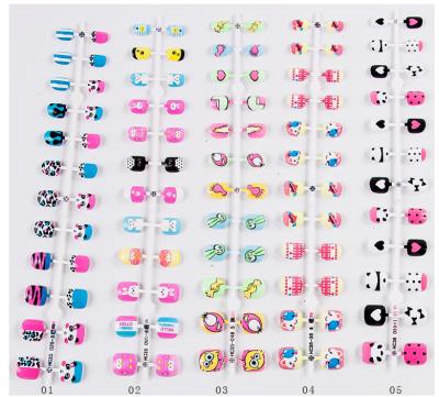 China Cute Full Cover 24Pcs Fashion Kids Nail Mixed Short Nail Art Decals Full Cover Kids Cartoon Stickers for sale