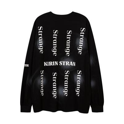 China Breathable Long Sleeve Printing Black Tees Low MOQ Crewneck Oversized Autumn Hip Hop Soft Cotton T-shirts for sale