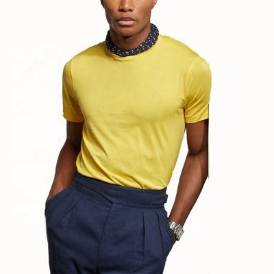 China Cotton Fashion Short Mens Anti-Wrinkle Wick Sleeve T-Shirt Custom Your Brand Label Plain Streetwear Yellow Tees for sale