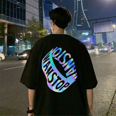 China Anti-Wrinkle Summer Custom 100% Cotton Reflective Rainbow Printing T Shirt Men's Oversized Colorful Embossed Hip Hop T-Shirts for sale