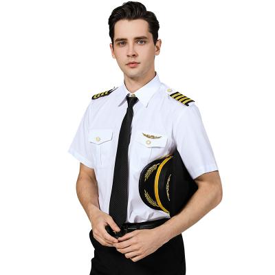 China Lightweight fabric provides pretty comfort in summer cotton and white uniform army shirt security long sleeve poly airlines worker tactical military shirt with shoulder pads for sale