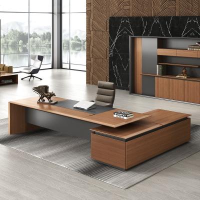 China Convertible Commercial Office Furniture Catalogs High End Quality Veneer Executive Table Large Size Wooden Boss Desk for sale