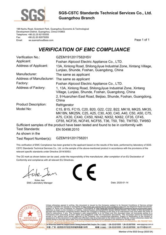 CE - Foshan Alpicool Electric Appliance Co., Ltd. 3rd Branch