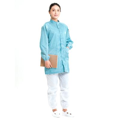 China Garment Unisex ESD Antistatic Safe Overcoat ESD Lab Coats Blue Anti-static Dust ESD Coat zu verkaufen