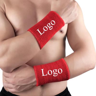 China Universal Custom Logo Embroidery Sports Wrist Band Compression Running Terry Cloth Wrist Sleeves Basketball Tennis Support for sale