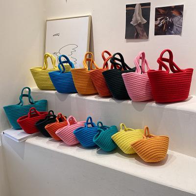 China Others New Summer Handmade Straw Shoulder Bags For Women Cotton Rope Beach Tote Bags Raffia Handbags Holiday Rattan Woven Shopping Bags for sale