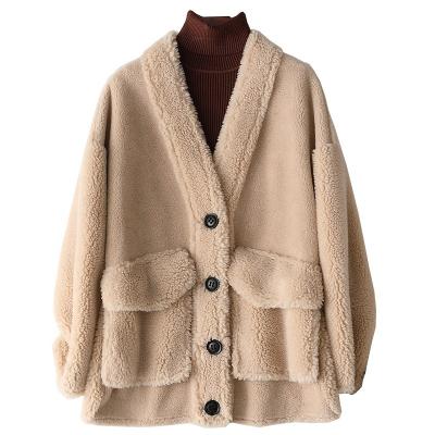 China Official Lady Trench Wool Shearling Teddy Jacket HW2045 Anti-Wrinkle Winter Woman Fur Jacket Sheep Shearing Coat YOUANNA for sale