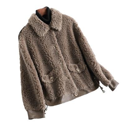 China Official Lady Trench Wool Shearing Teddy Jacket HW5068 Anti-Wrinkle Winter Woman Fur Jacket Sheep Shearing Coat YOUANNA for sale