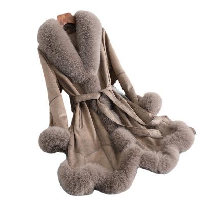 China YOUANNA Luxury Anti-wrinkle Women Winter Rabbit Skin Fur Coat Lady Fur Striped Long Jacket Fur Coat HW2021-C for sale