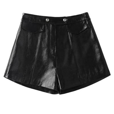 China YOUANNA Anti-Wrinkle Woman Genuine Leather Shorts Women Short With Zipper Woman High Waist Hhaki Causal Mujer Sexy Booty Shorts HW3082 for sale