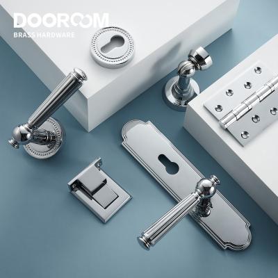 China Dooroom Brass Door Lock Set Modern Shiny Chrome Bedroom Interior Bathroom Double Door Wood Lever Set Dummy Handle A313-WWH07/A560-WWH07 Since for sale