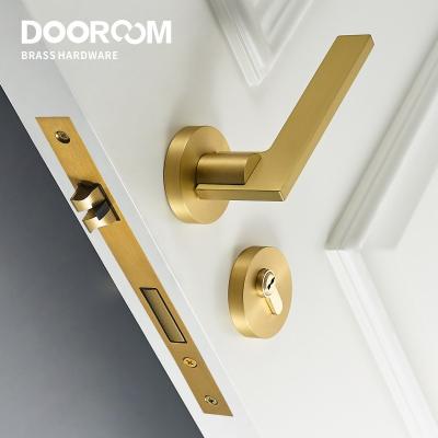 China Dooroom Brass Door Lock Set Modern Simple European Interior Bedroom Bathroom Double Door Wood Lever Set Dummy Handle A308B-249 for sale