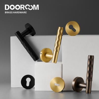 China Dooroom Brass Door Lock Set Antique Bronze Gold A308B-250 Privacy Diamond Cutting Interior Door Lever Passage Key Dummy Escutcheon Black for sale