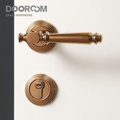 China Dooroom Brass Door Lock Set Rose Gold Interior Bedroom Bathroom Modern Double Door Wooden Lever Set Dummy Handle Knob A329-211-RG for sale