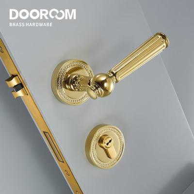 China Dooroom Brass Door Lever Set Chrome Modern Villa Gold Bedroom Classic Solid Wood New Interior Lock Set Dummy Lock A313-WWH07/A560-WWH07 for sale