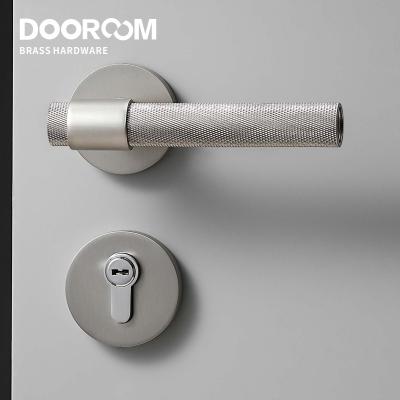 China Dooroom Brass Door Lock Set Modern Silver Matt Brushed Nickel Interior Bedroom Bathroom Double Door Wooden Lever Set Dummy Handle A308B-247-SN for sale