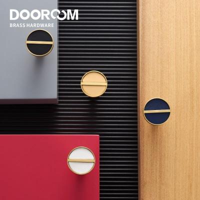 China EUROPEAN Dooroom Knob Leather Brass Furniture Handles Modern Fashion Closet Wardrobe Dresser Shoebox Drawer Cabinet Knobs Brass Pulls for sale